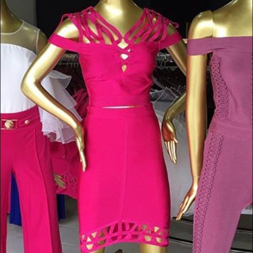 Bodycon fuchsia two piece top & skirt set